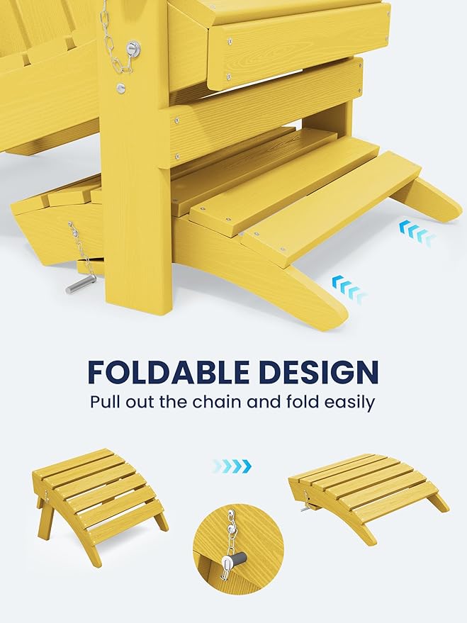 KINGYES Folding Adirondack Ottomans Set of 2 for Adirondack Chair, Yellow
