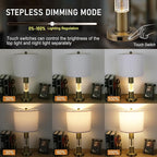 Serteaw Touch Control Table Lamp Set of 2 - Gold Crystal Nightstand Lamps with USB Ports, Stepless Dimming Mode, Stylish Side Lamp for Bedroom and Living Room, Energy-Efficient LED Bulb Included