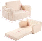 Kids Chairs for Toddler, 2-in-1 Toddler Soft Sherpa Couch Fold Out, Convertible Sofa to Lounger for Girls and Boys, Cream