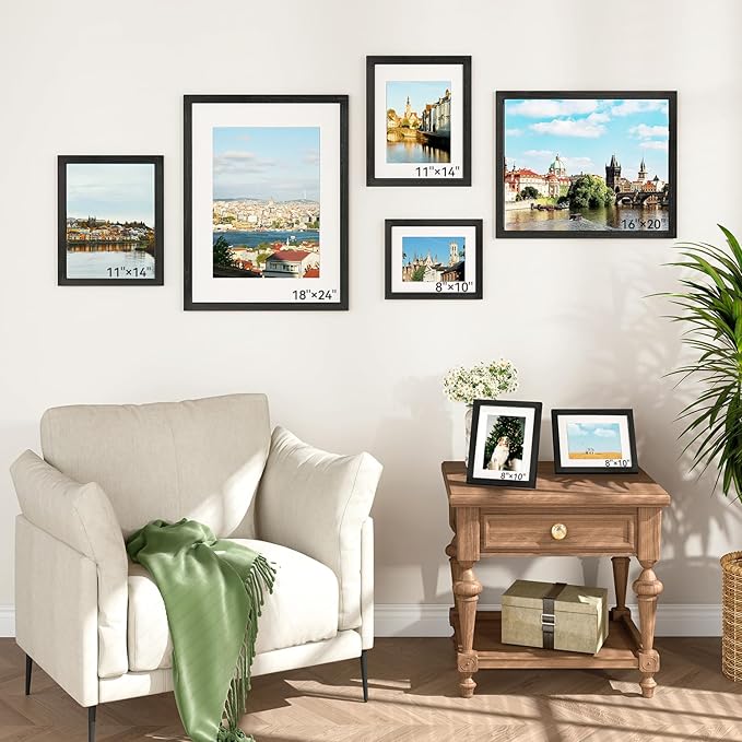 IBUYKE 8x10 Picture Frame,Set of 3,Solid Oak Wood 8x10 Photo Frame with Mat to 5x7,10x8 Picture Frames With Tempered Glass,Tabletop or Wall Mount Display,Home Decor,Black Oak 8 x 10 Frame,UWPF0810B-3