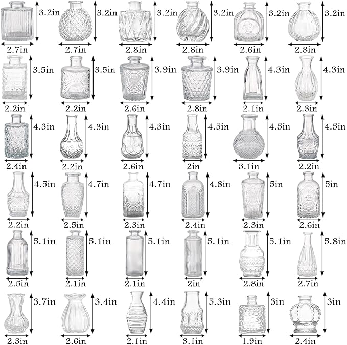 Bud Vases Set of 40, Small Glass Vases for Centerpieces, Small Flower Vases for Centerpieces, Vintage Mini Vase, Clear Bud Vase for Wedding Table Decor
