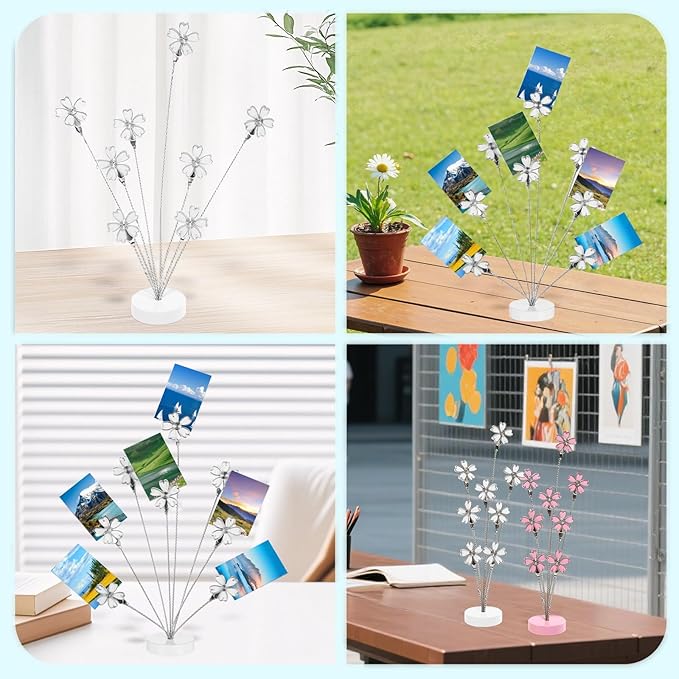 8 Branch Photo Tree Clip, Photo Frame Stand with Clips for Note Paper Wedding Photo Display Office Decoration (White)