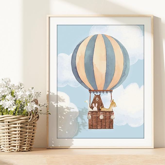 Hot Air Balloon Art Prints (Set of 3) - Unframed - 11x14 | Nursery Wall Decor | Elevate Your Nursery Decor with this Charming Wall Decor | Modern Wall Decor for Your Little One's Room