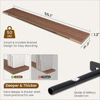 Fun Memories 55 Inch Fireplace Mantel Shelf -Long Floating Shelves, Deep Wall Mounted Farmhouse Display Shelves with Invisible Heavy Duty Metal Bracket, Walnut, 2 Pack