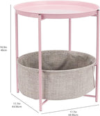 Amazon Basics Round Storage End Table, Side Table with Cloth Basket, Dusty Pink, 17.7"D x 17.7"W x 18.9"H