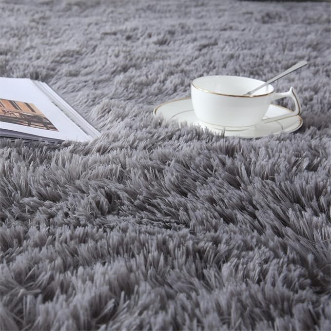 Gray Area Rug for Bedroom 3x5: Shag Fuzzy Rugs for Living Room Bedroom, Gray Non-Slip Shaggy Carpets for Kids Girls Baby's Room, Furry Rugs for Nursery Decor, Floor Rugs for Dorm Room