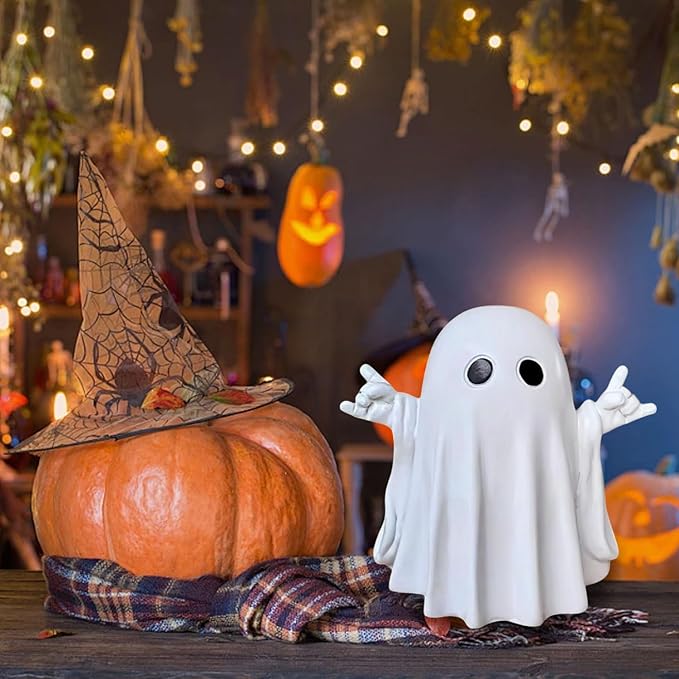 Halloween Ghost Figurine, Resin Cute Finger Ghost Statue, Funny Decor for Halloween Decorations Desk Indoor and Porch Spooky Home Decor