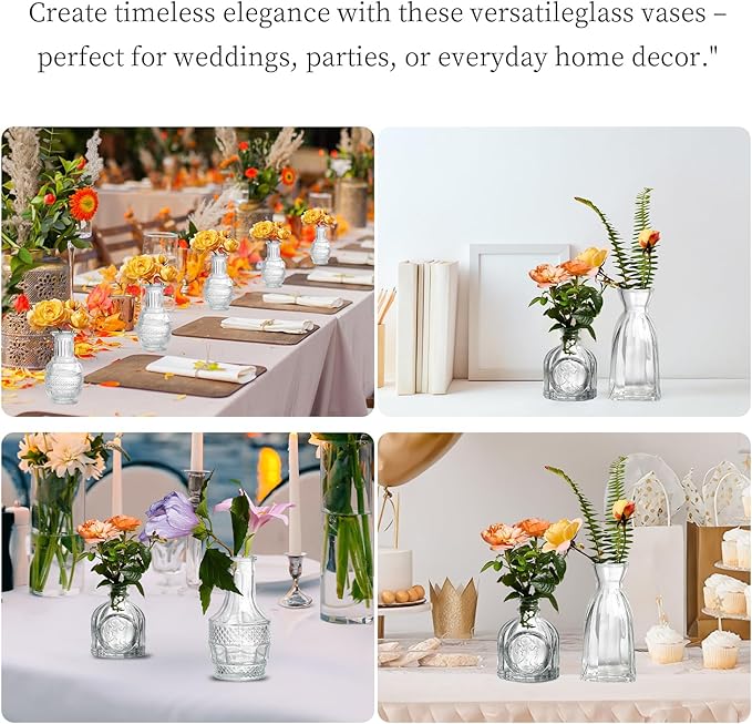 Glass Bud Vases Set of 32 - Assorted Small Mini Glass Vases for Flowers, Crystal Vintage Vase Set, Bulk Centerpieces for Table Décor, Wedding, Home and Events (Clear, 32 Pcs)
