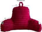 Faux Fur Fluffy Burgundy Reading Pillow with Pockets, Luxury Striped Plush Decorative, Arm Rests and Back Surport for Bed Rest, Lounging on Sofa, Standard