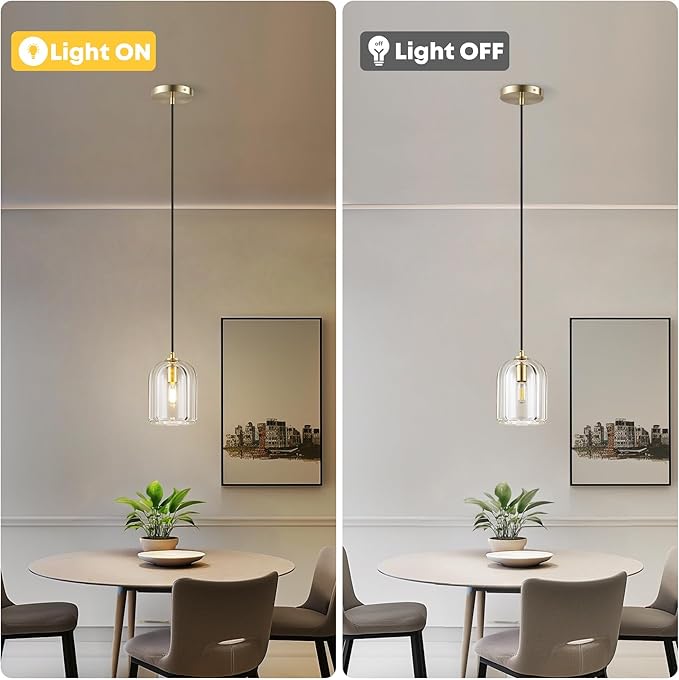 Pendant Light for Kitchen Island, Gold Modern Crystal Glass Modern Pendant Lights, Dome Pendant Light in Kitchen Island, E12 Bulb Indoor Island Pendant Lights,for Dining Room,Living Room