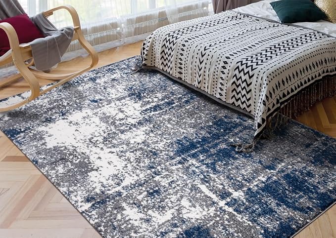 Keen Home Design Area Rugs - 12x15 Non-Shedding, Abstract Rugs for Kitchen, Living Room, Bedroom, Dining Room, Entryway - Size: 12' x 15', Navy/Grey/White