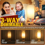 Yarra-Decor Bedside Lamp with USB A+C Port - Touch Control Table Lamp for Bedroom Wood 3 Way Dimmable Nightstand Lamp with Round Flaxen Fabric Shade for Home Office (LED Bulb Included)