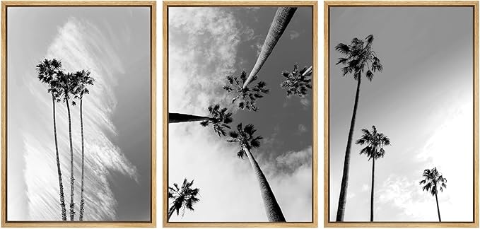 SIGNWIN 3 Piece Framed Canvas Wall Art Black and White Palm Tree Canvas Prints Home Artwork Decoration for Living Room,Bedroom - 24"x36"x3 Natural