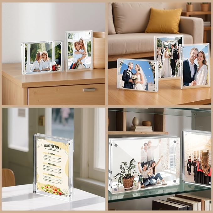 JOHOUSE 2 Pack 5 x 7 Acrylic Picture Frames, Double Sided Magnetic Photo Frames Self Standing Frameless Transparent for Desktop Display Gifts for Women