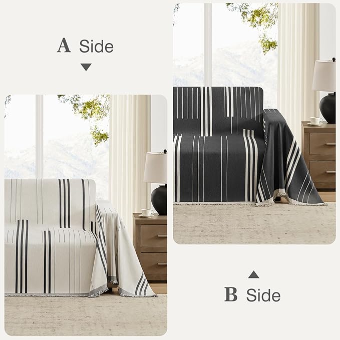 Boho Couch Cover Washable Sectional Couch Covers for Dogs Reversible Sofa Slipcover for 2 or 3 Cushion Couch Pet Friendly Furniture Protector (2# Heise, 91" x 118")