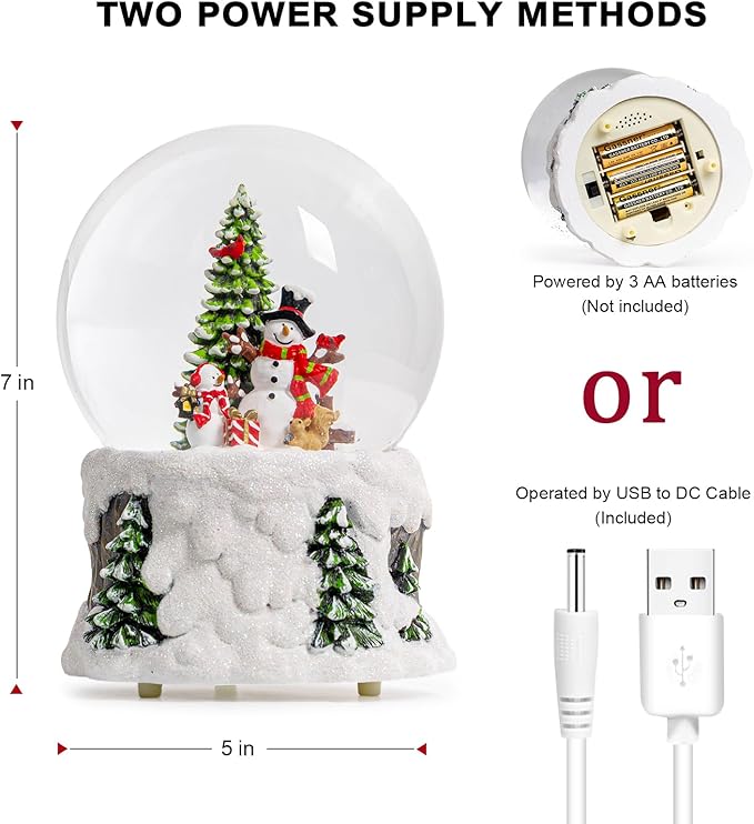 Snowmen Christmas Snow Globe, Musical Lighted with 6H Time Water Lantern with Swirling Glitter, Christmas Holiday Party Gifts and Decorations