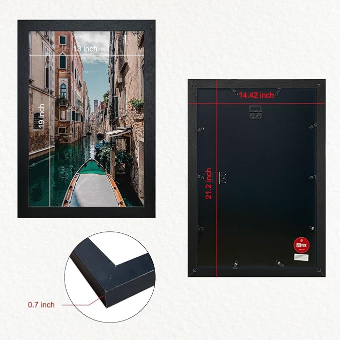 VCK Poster Frames 13x19 Black 3 Pack, Solid Wood Picture Frames for Wall Mounting Hanging Art and Puzzle Frame