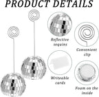 60 Pcs Disco Ball Table Number Holder, Place Card Holders, Tables Cards Photo Picture Display Numbers Stand Clips, for Wedding Birthday Disco Halloween Party Decorations