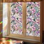 Decorative Orchid Flower Stained Static Glass Window Clings Stickers for Home Office Living Room Bedroom Glass Windows Door Decor 16.93 x 39.37 Inches