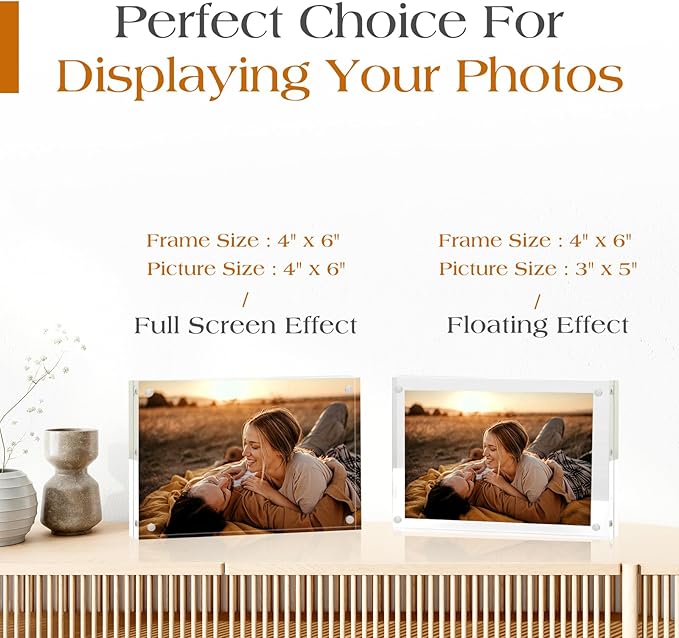 TWING 3 Pack 4 x 6 Acrylic Frame,Acrylic Picture Frames Horizontal Magnet Double Sided 4x6 Picture Frame,10+10MM Thick Clear Frameless Desktop Display Magnetic Block Photo Frame Gift Ideal