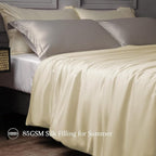 CUDDLE DREAMS Lightweight Silk Filled Comforter for Summer, Detachable Tencel Duvet Cover for Easy Care, Naturally Breathable (Ivory, Queen)