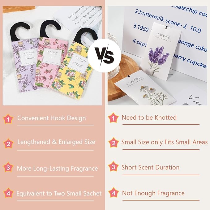 ROSE COTTAGE Large 12 Packs Lavender Hanging Closet Deodorizer Air Freshener Long Lasting Scented Sachets Smell Goods for House