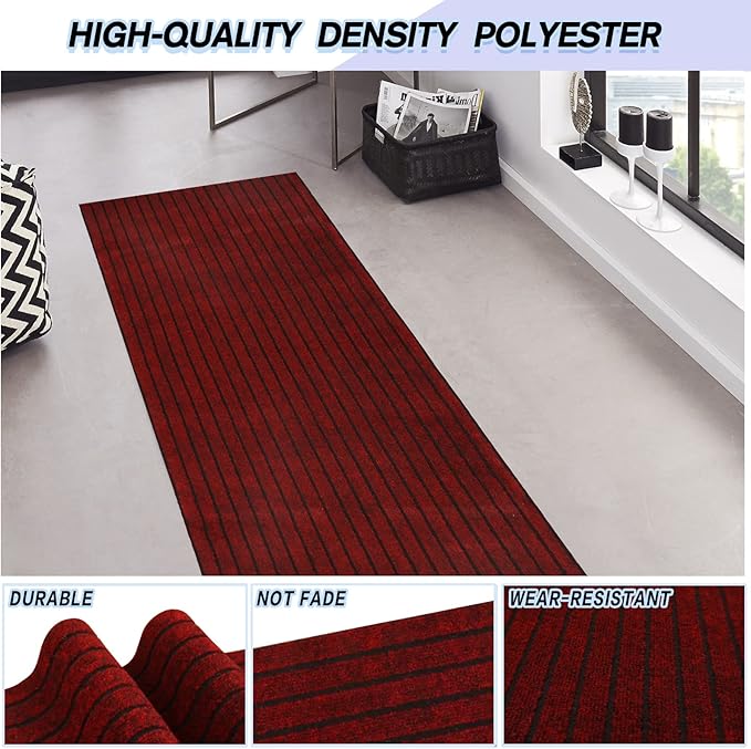 Custom Size Backed Non-Slip Area Rugs Runner, Easy Clean, Waterproof Runner Rugs for Hallway Entryway, Kitchen, Laundry, 3FT x 27FT, Red Stripe