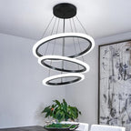 O'NEELDY Modern 3 Ring LED 52W Black Pendant Light with Irregular Ring Lights Adjustable Hanging Lamp for Dining Room Bedroom Kitchen Island Cafe