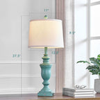 27.5" Set of 2 Farmhouse Table Lamps for Bedroom, 3 Way Dimmable Bedside Lamp with 2 USB +AC Outlet Nightstand Lamps for Living Room Resin Rustic Touch Lamps (Antique Green)