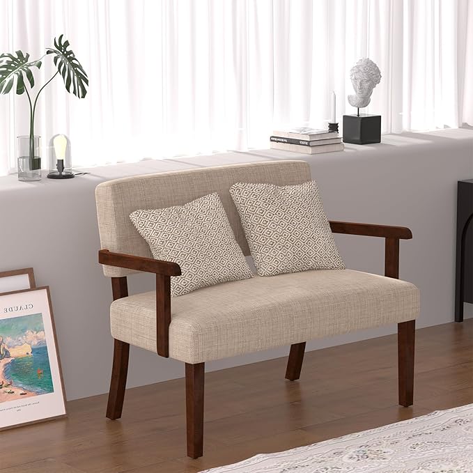 Accent Chair 2 Seat, Arm Chairs with Soft Seat and Armrests for Living Room, Love seat for Dining, Reading, and Waiting Rooms (Beige)