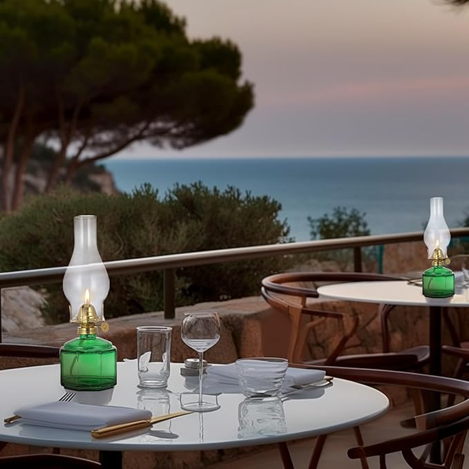 2 Pack Rustic Oil Lamp Large Vintage Glass Kerosene Lamp Chamber Oil Lamps for Indoor Use Home Decor Classic Old Hurricane Oil Lamp for Emergency Lighting 12.5''