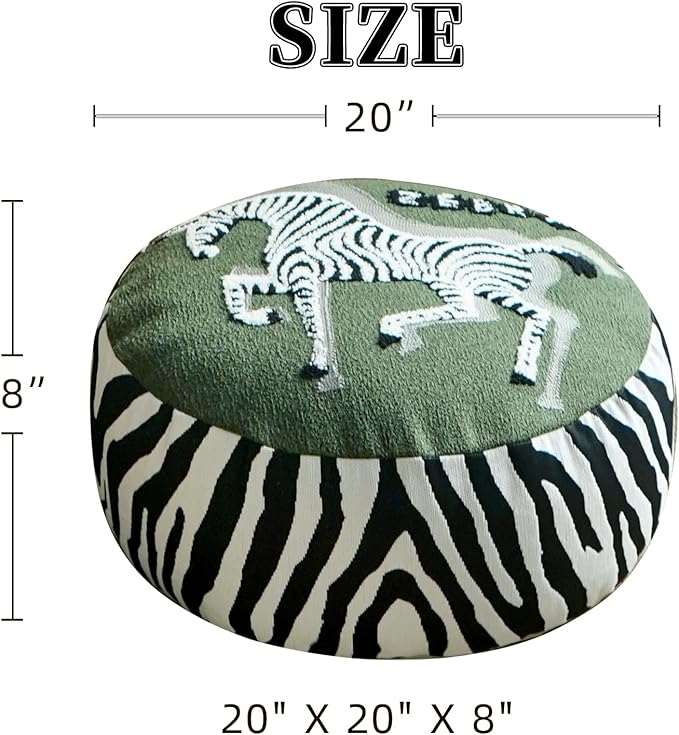 Pouf Ottoman Unstuffed Poufs Soft Touch Zebra Boho Footrest Floor Chair Storage for Living Room Bedroom Home Decor (Green, 20 x 20 x 8 Inches Round)