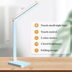 LED Desk Lamp with USB Ports,Touch Desk Lamps for Home Office with 5 Color Modes,3 Brightness Desk Light with Small Night Light,Reading Lamp Table Lamp for Bedroom Bedside Study Blue （with adapter）