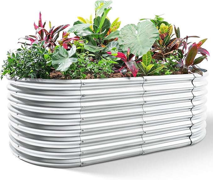 Land Guard Galvanized Planter Raised Beds, 631.99ft Keyhole Raised Garden Bed
