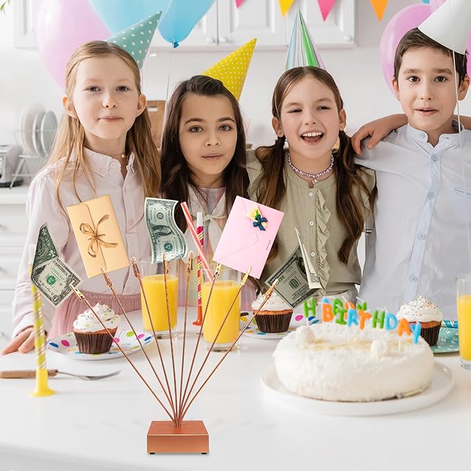 Photo Tree Holder Clip Cube Base,8 - Branch Money Trees Gift Card Holder with Clips,Picture Holder Stand for Christmas Wedding Greeting Birthday Party Gift Rose Gold