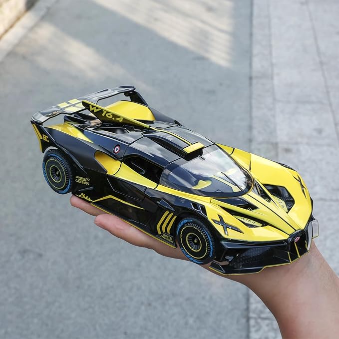 Toy Car Model for Compatible with 1:24 Bolide Alloy Diecast Collect Car Toy with Lights and Music, Pull Back Car Toys for Kids Boys Girls Gift (Yellow)