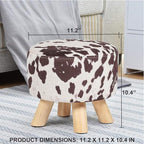Asense Small Round Ottoman Foot Rest Stool Linen Padded Seat Footstool Ottoman with Anti-Slip Wooden Legs (Cow Brown,Linen)