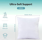ROYALE LINENS 16 x 16 Pillow Insert - Down Alternative Throw Pillows Insert - Square Pillow Pack of 4 White - Bed & Couch Pillows - Inner Cushion for Bed, Cushion for Living Room - Shams Stuffer