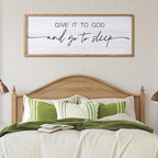 Give It to God and Go to Sleep Decorative Rustic Sign & Plaque Framed Wall Art for Couples, 40''×15'' Vintage Cottagecore Wooden Horizontal Wall Decor Above Bed, Farmhouse Wedding Gift for Bedroom