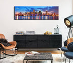 Office Wall Decor Miami Skyline Wall Art Panoramic Cityscape Picture Modern USA City Night View Canvas Prints for Bedroom Living Room Home Decoration Stretched and Framed Ready to Hang 13.8"x45.3"