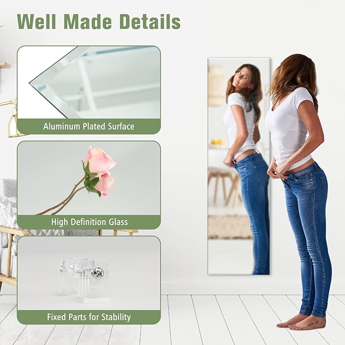 GOFLAME Frameless Wall Mirror, Full Length Rectangle Mirror with Beveled Edge, Wall Mounted Dressing Mirror for Living Room, Bedroom, Vanity Room, Silver