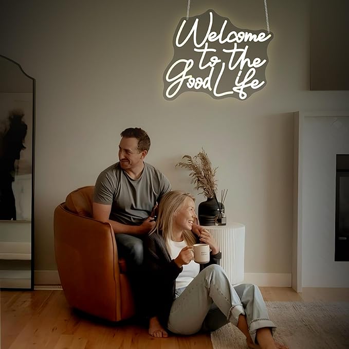 Welcome To The Good Life Neon Sign, Neon Signs for Wall Decor Neon Warm White LED Signs Room Neon Light Up Signs Home Decor for Bedroom Club Party Bar Shop USB Operated