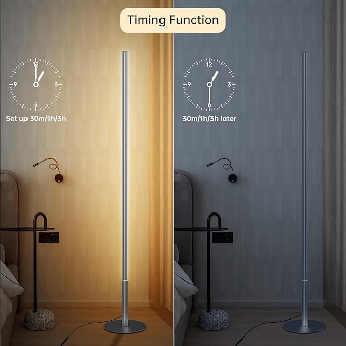 Marlrin Minimalist Corner Floor Lamp 2700K-6500K Dimmable with Remote Control 57.8" Height Metal Slim Ambient Standing LED Light Modern Design Decorative Lamp for Living Room Bedroom (Silver)