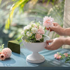 Sziqiqi Urn Vases for Wedding Centrepiece - 6in High White Metal Vase Set of 2 Small Vintage Flower Arrangement Pots for Table Centrepieces Elegant Hammered Vase for Christmas Anniversary Party