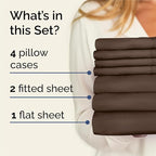 Split King Bed Sheet Set - 7 Piece Split King Bed Sheet Set - Soft Hotel Luxury Bedding - Cooling, Comfy & Breathable - 1 Flat & 1 Fitted & 4 Pillowcases w/ Deep Pockets - Wrinkle & Fade Free - Brown