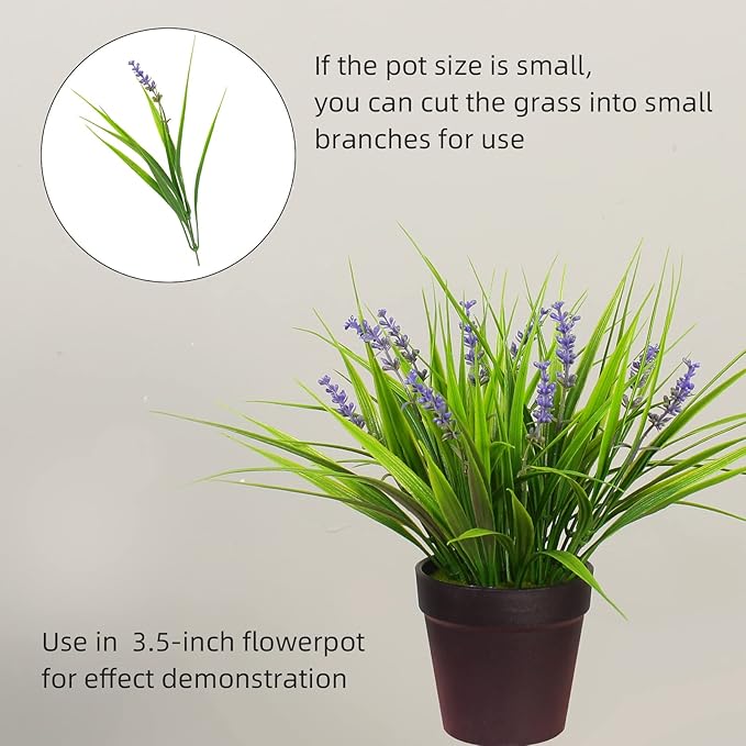 alyptus 12 Bundles Artificial Plants Outdoor Fake Monkey Grass with Flowers for Pot UV Resistant Plant Decor for Window Garden Patio Hanging Planter Pathway Front Porch (Grass with Flowers)