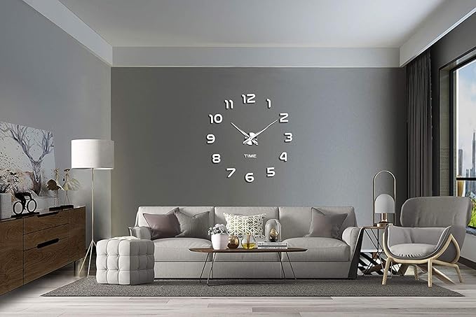 VANGOLD Frameless DIY Wall Clock 3D Mirror Wall Clock Large Mute Wall Stickers for Living Room Bedroom Home Decorations