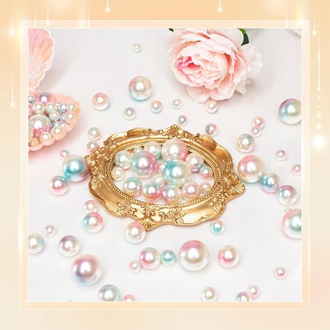 300Pcs Pearl Vase Filler, Lightpinkblue Mix No Hole Faux Pearl Beads for Centerpieces Vases, Candle Centerpieces, Wedding Birthday Party Home Decor 8/10/14/20mm