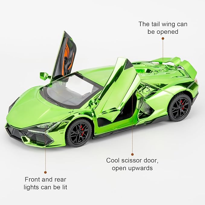 1/24 Scale Green Lambo Revuelto Diecast Car Model, Collectible Diecast Toy Car with Lights and Sounds, Pull Back Vehicles Toy for Adults Kids Birthday Gifts Decoration