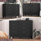 Fluted Dresser for Bedroom,8 Drawer Dresser for Closet,Storage Cabinet and Chest of Drawers with Gold Handle,TV Stand,Storage Organizer for Living Room,Hallway,Entryway,Black